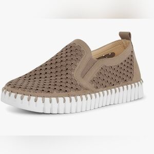 Ilse Jacobsen Taupe Laser-Cut Slip-On Sneakers with White Sole